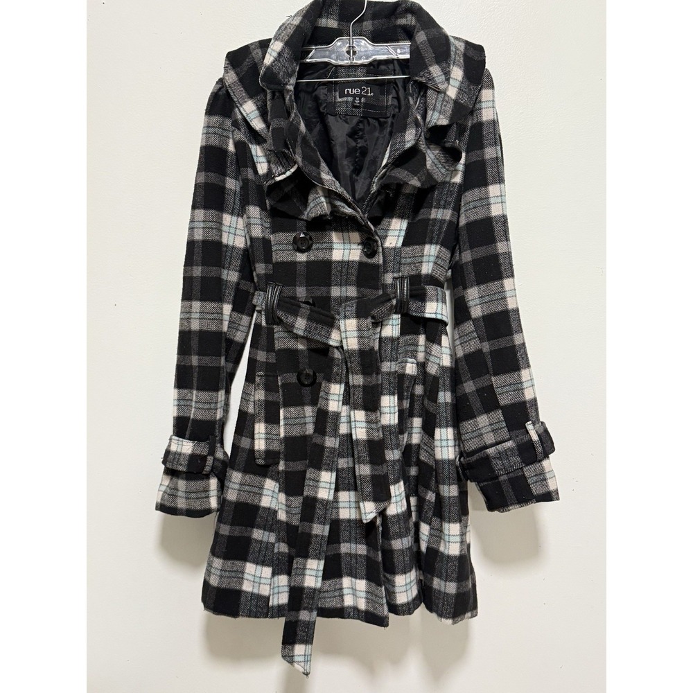 Vintage Y2K RUE 21 Plaid Coat Ruffle Women's Size M